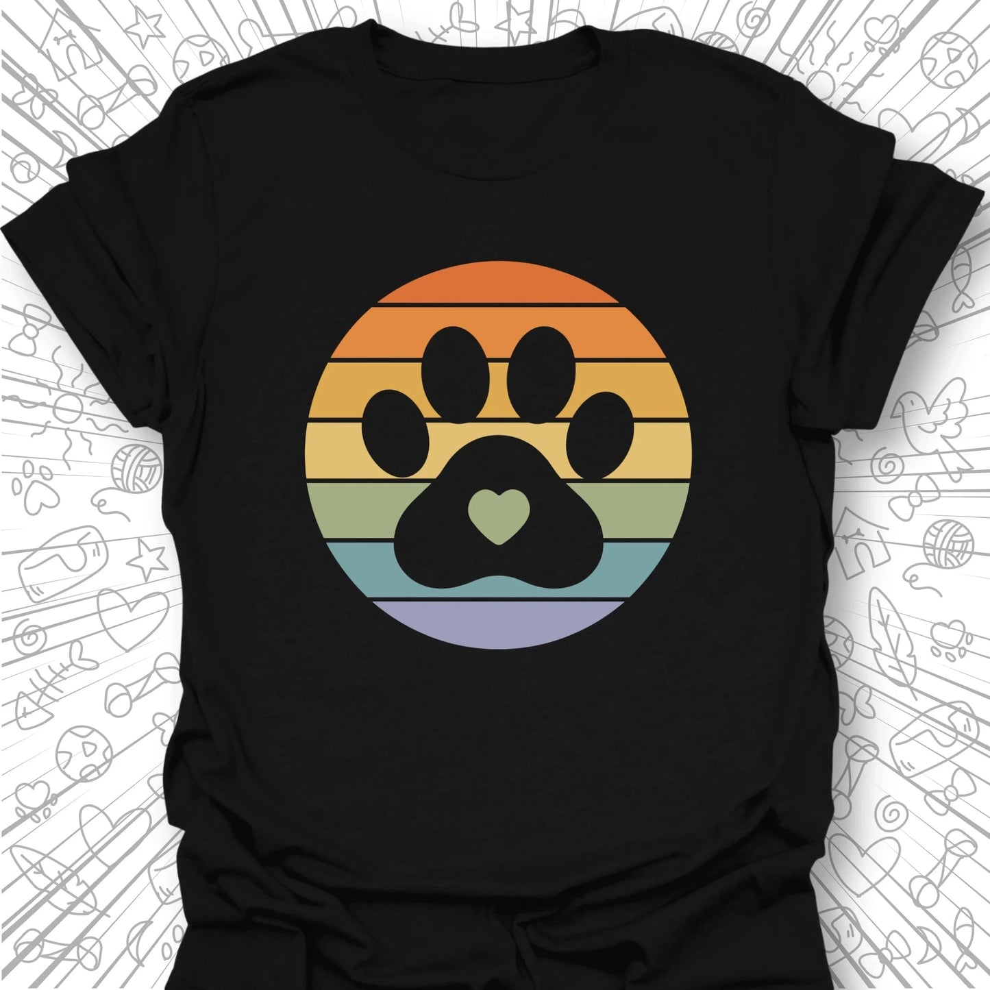 Retro Sunset Cats Paw T-Shirt