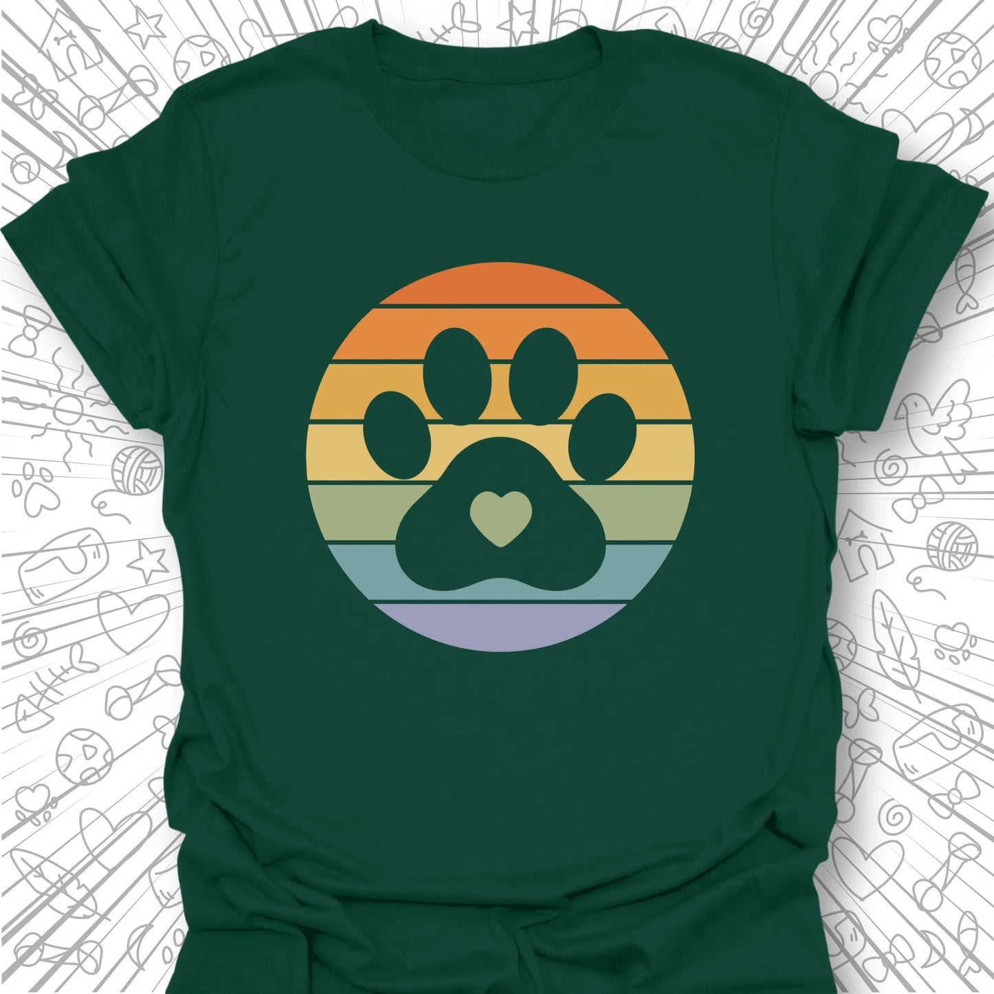 Retro Sunset Cats Paw T-Shirt