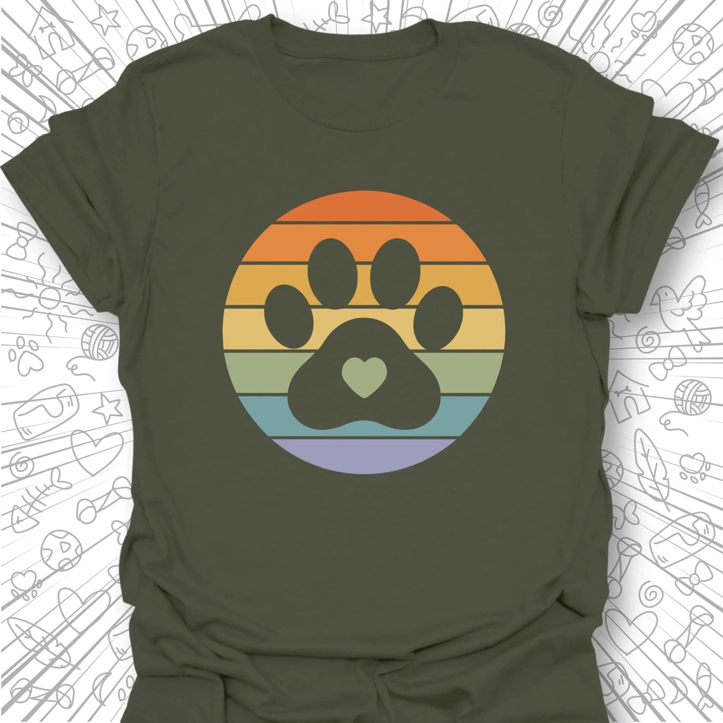 Retro Sunset Cats Paw T-Shirt