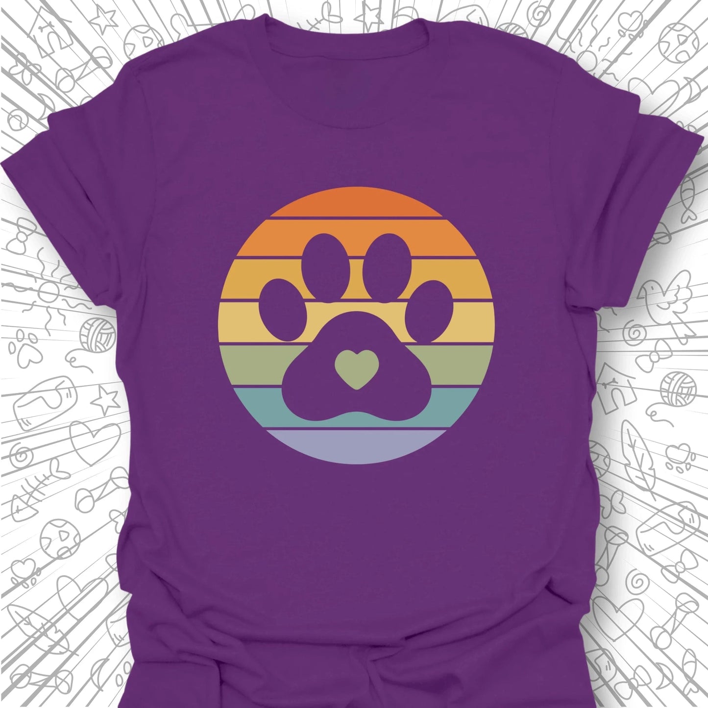 Retro Sunset Cats Paw T-Shirt